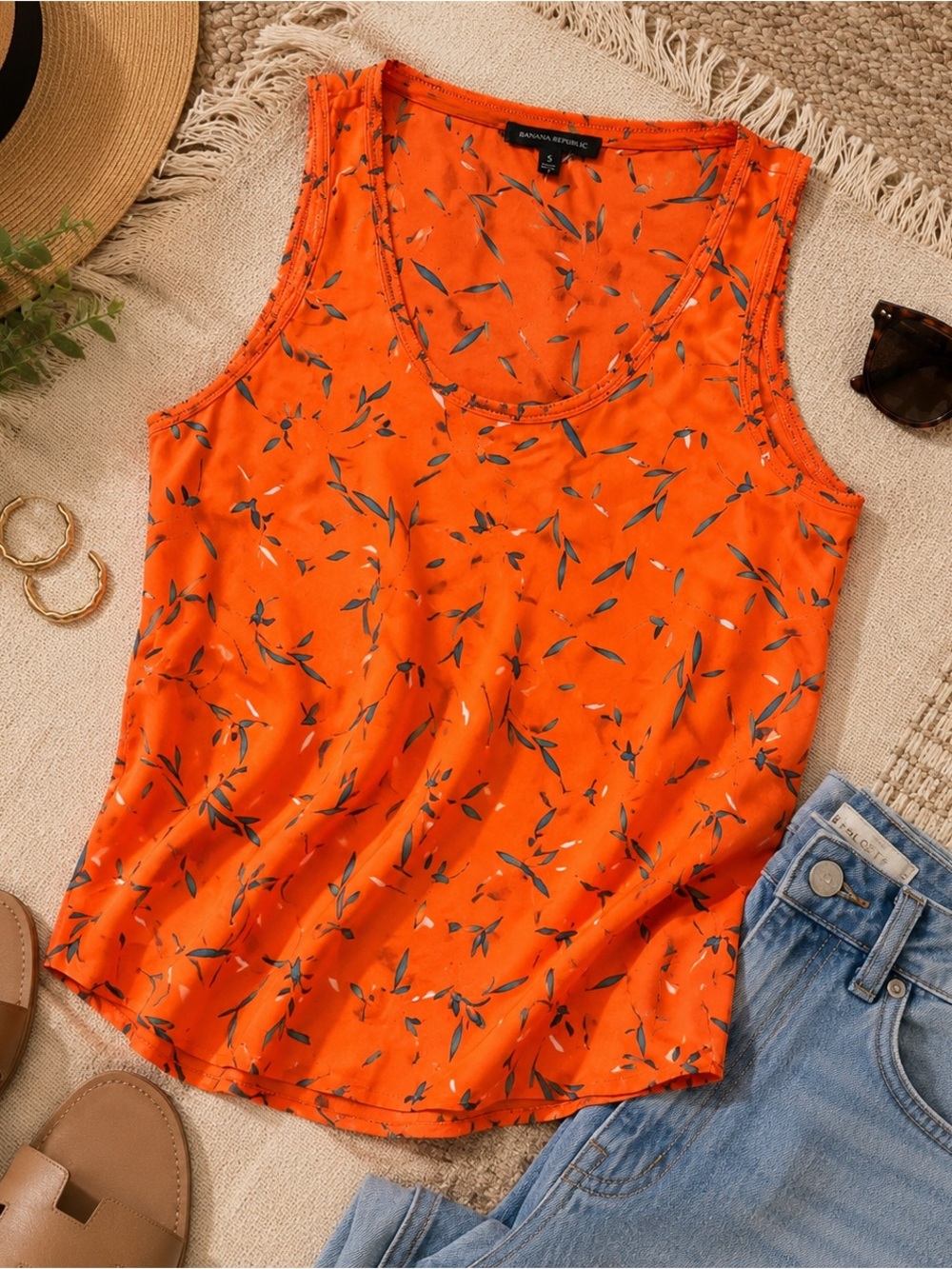 Banana Republic Bright Orange Floral-Print Tank - Picture 2 of 7